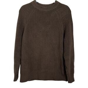 Jenni Kayne Cotton Oversized Brown Crew Neck Fishermen Knit Sweater. XXS